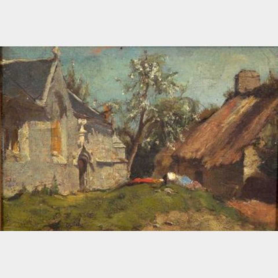 Thatched Cottage and Gothic Chapel by Continental School