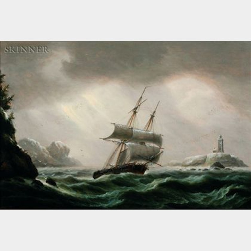 The American Brig Vixen Passing Sambro Lighthouse, Nova Scotia by Thomas Luny