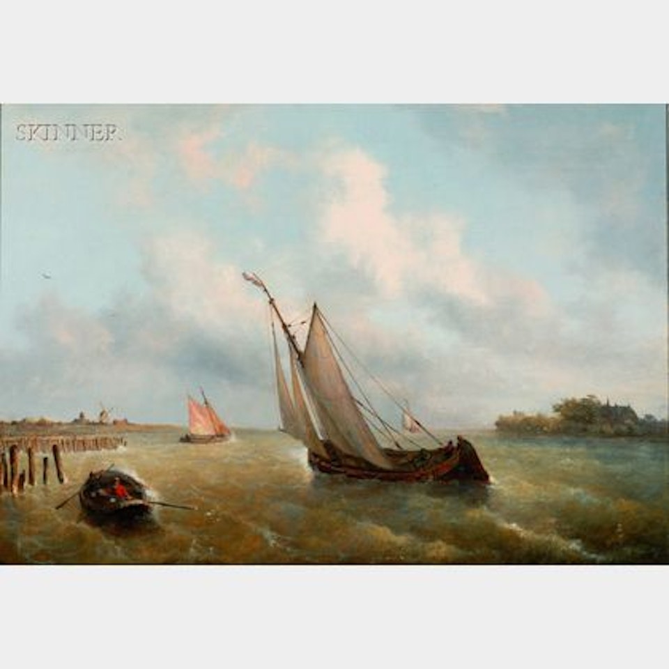 Sailing Vessels on a Windy Day by Dutch School