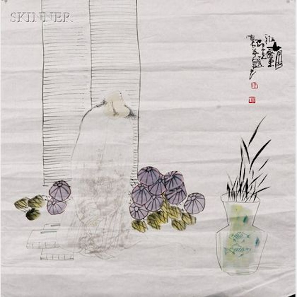 Lot of Two Works: Sage Playing Guqin and Contemplative Sage with Books by Chinese School