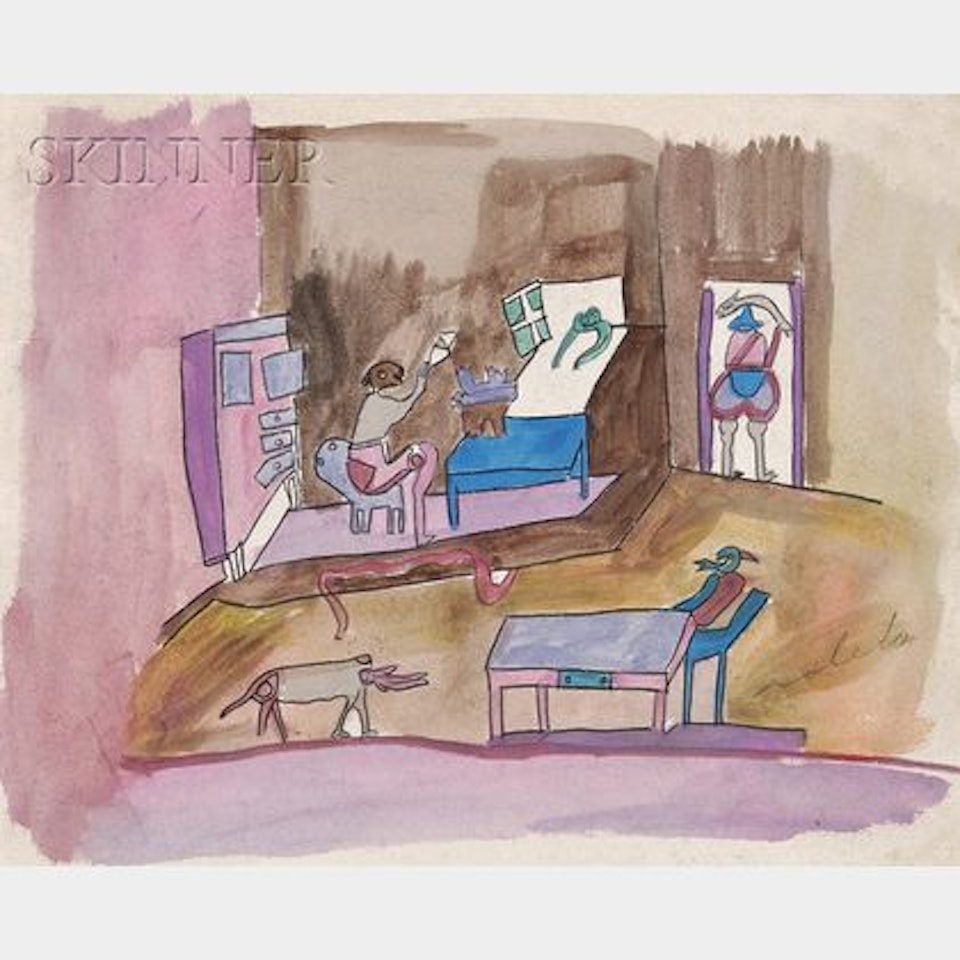 Lot of Two Works: Abstract Creatures and Interior Scene; Creatures; Interior by Francisco Toledo
