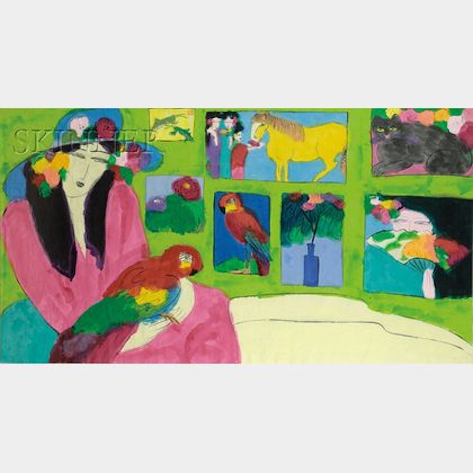 Portrait of a Reclining Woman with Parrot by Walasse Ting