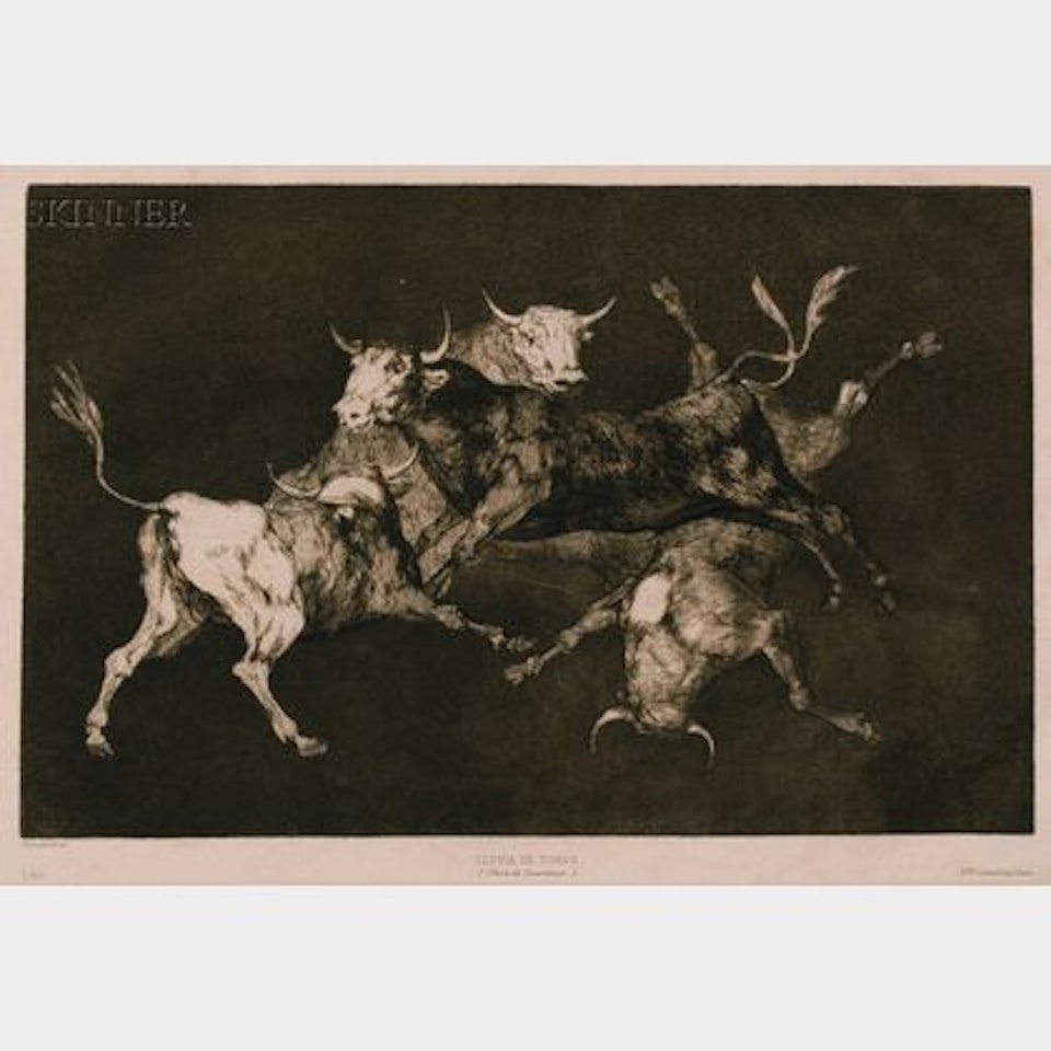 Disparate de Tontos - Lluvia de Toros, from LOS PROVERBIOS by Francisco José de Goya