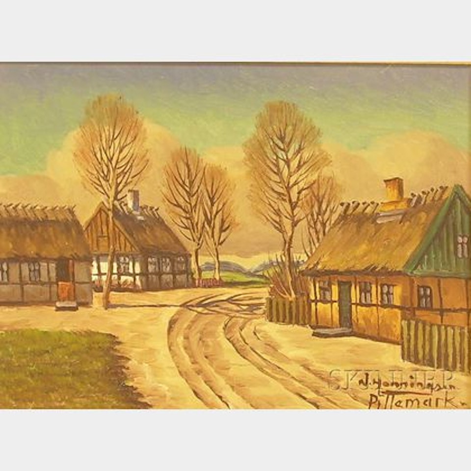 Village Street View/A Pillemark, Denmark Landscape. by Continental School