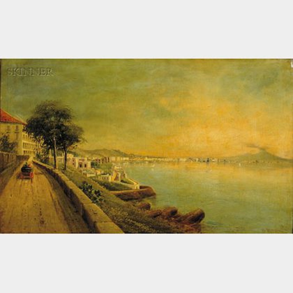 Coastal View with Mt. Vesuvius in the Distance by Italian School