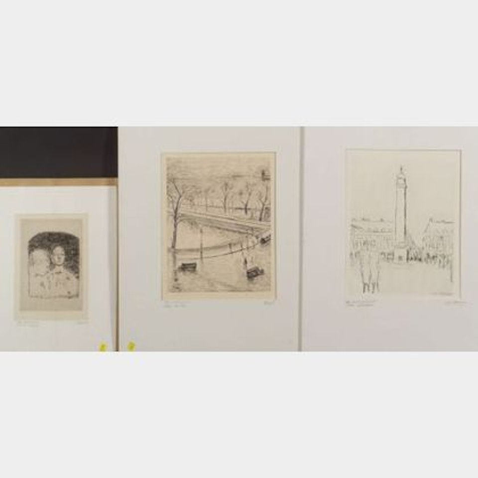 Lot of Three Etchings; Two Figures; Place Vendome; Paris - La Seine. by Pierre Bonnard