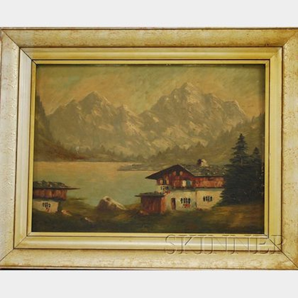 Alps Scene with Chalet. by German School