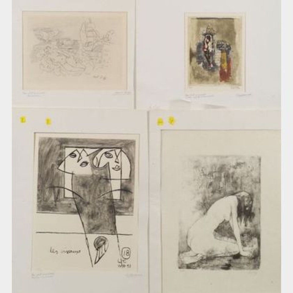 Lot of Four Prints; Baigneuse; Untitled; Kneeling Figure; Les Oiseaux by Raoul Dufy