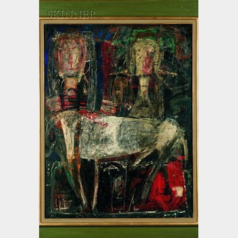 Two Figures Seated at a Table by Spanish School