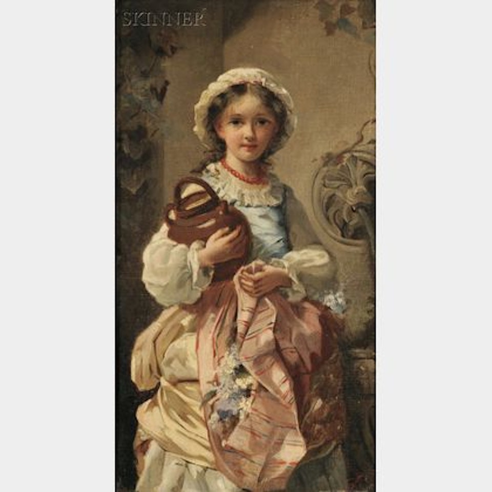 Portrait of a Girl Holding a Jug by Continental School