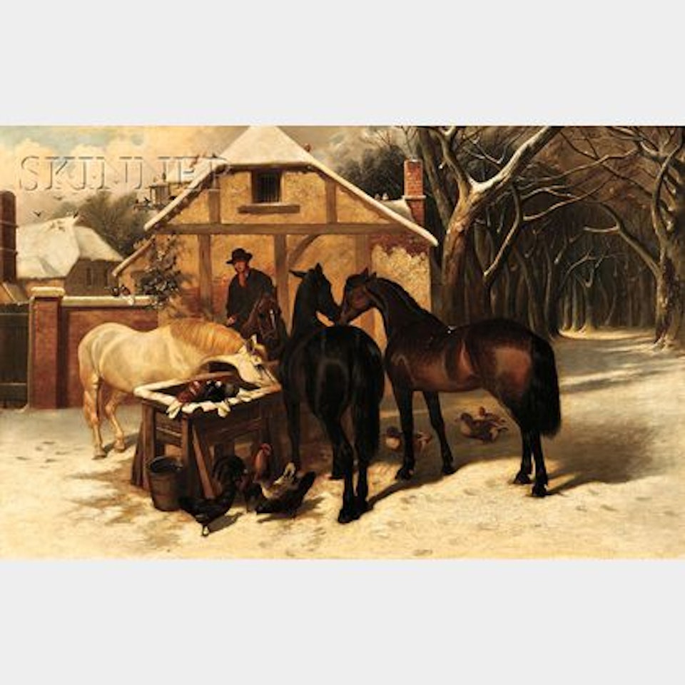 Horses at a Village Watering Trough, Winter by John Frederick Herring