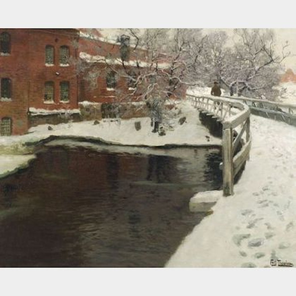 Over the Bridge/A Winter Landscape by Fritz Thaulow