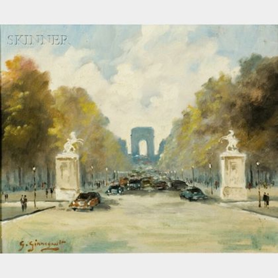 View of the Champs Elysee with the Arc de Triomphe in the Distance by Continental School