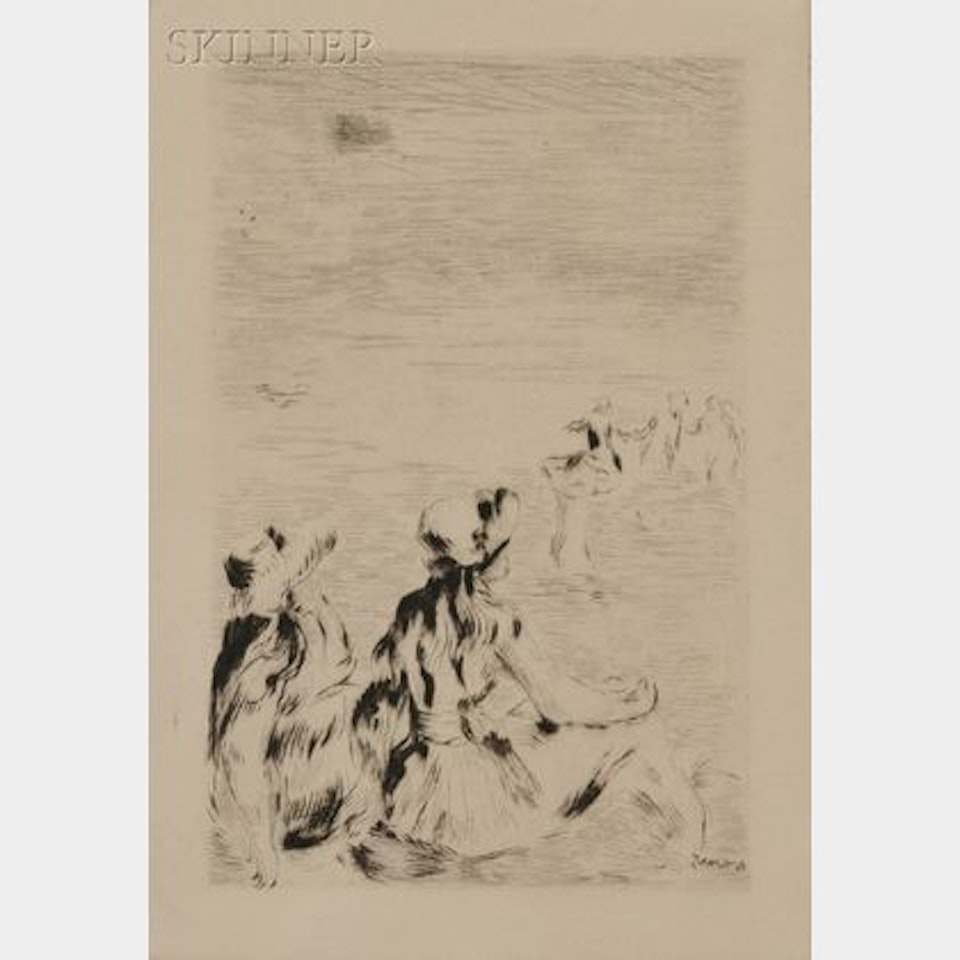 : Le chapeau épinglé (La fille de Berthe Morisot et sa cousin); Sur la plage à Berneval by Pierre-Auguste Renoir