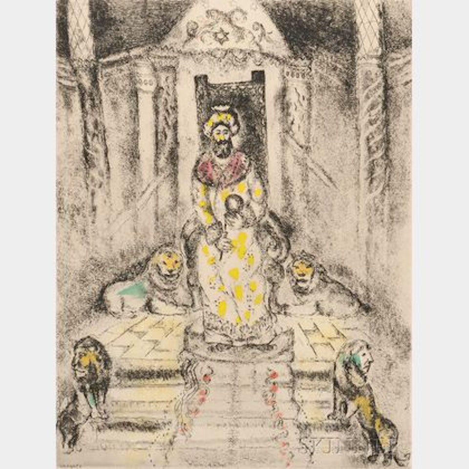 Solomon on his Throne , plate 81 from BIBLE by Marc Chagall