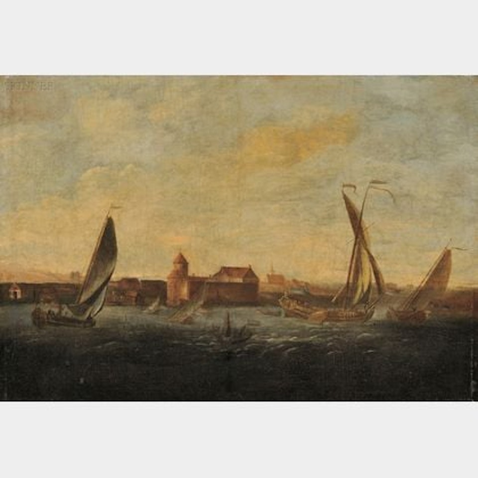 Animated Harbor View with Coastal Craft by Dutch School