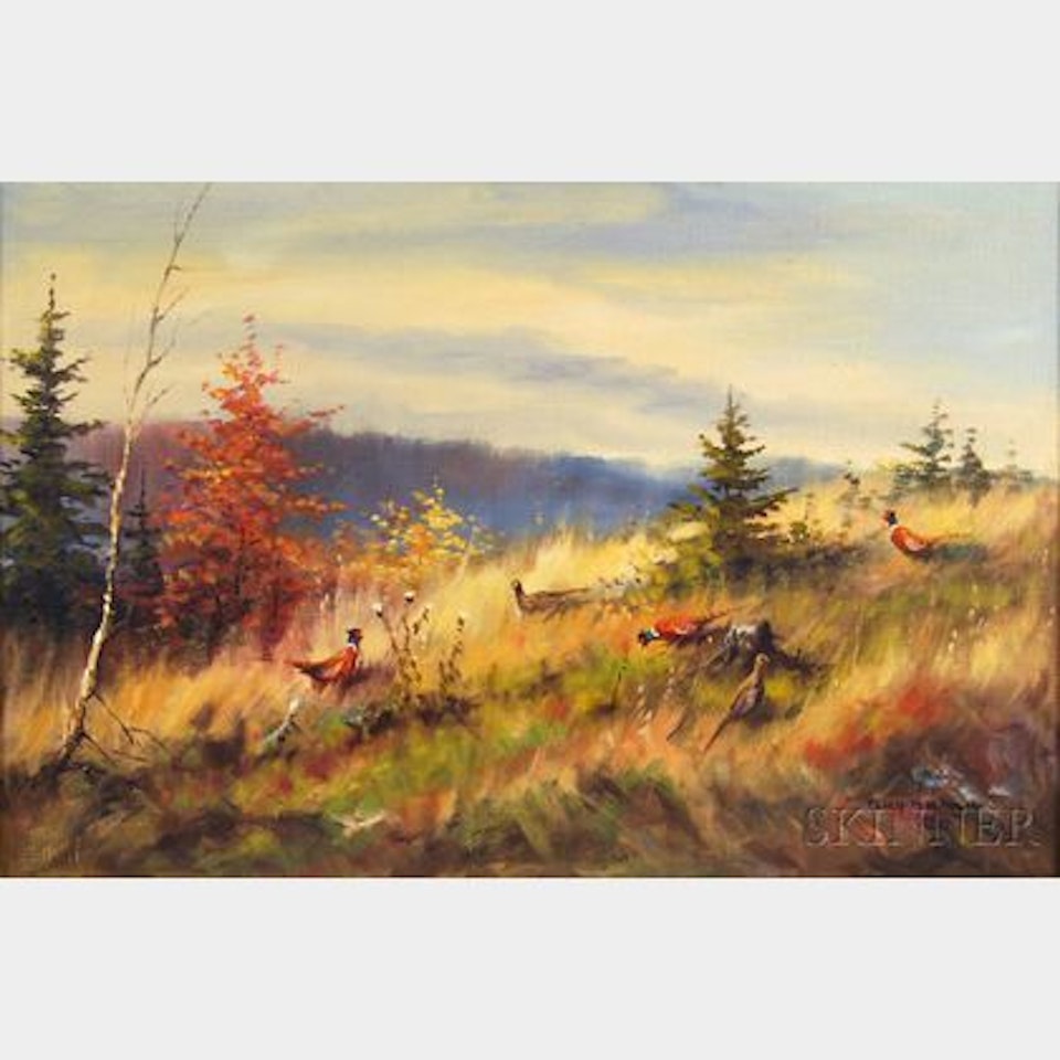 Pheasants in Tall Grass. by German School
