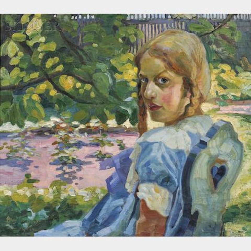 Girl in a Garden Setting by Continental School