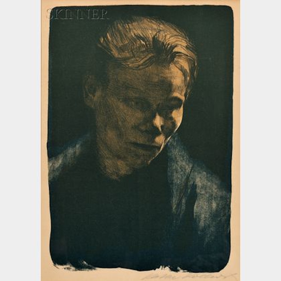 Brustbild einer Arbeiterfrau mit blauem Tuch by Kathe Kollwitz