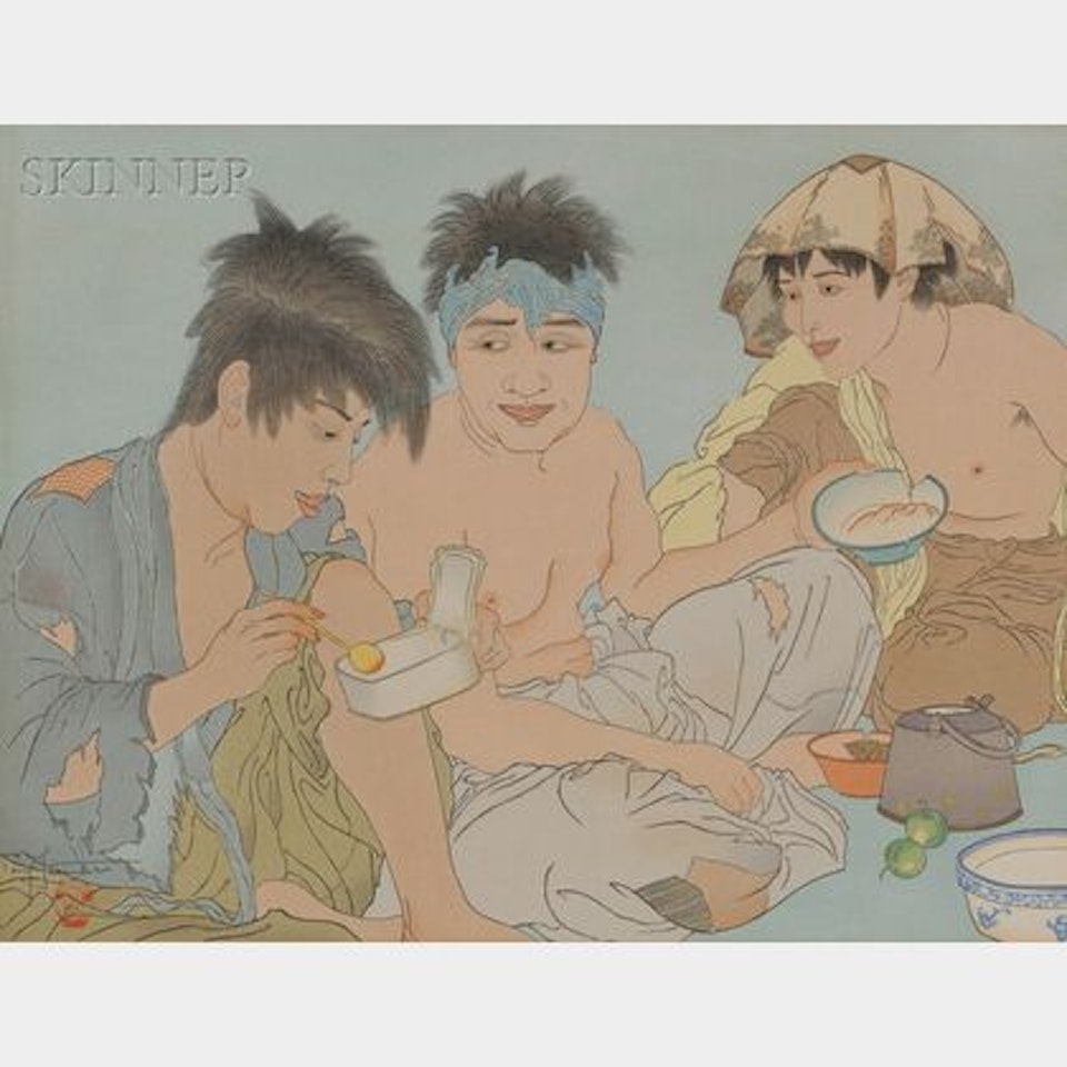 Three Works: Trois Coréens, Seoul, Corée; Marchand de Sel, Corée; Le Repas des Mendiants, Seoul, Corée by Paul Jacoulet