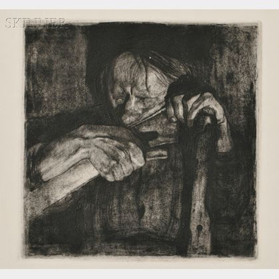 Beim Dengeln; plate 3 from BAUERNKREIG by Kathe Kollwitz