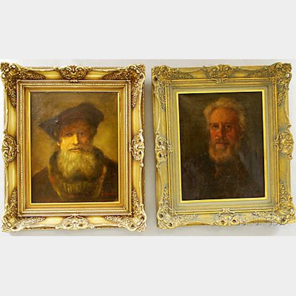 Two Framed Portraits; Copy after The Old Rabbi; Man with White Hair and Beard by Continental School