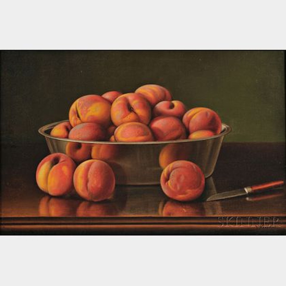 Still Life with Peaches in a Silver Bowl by Levi Wells Prentice