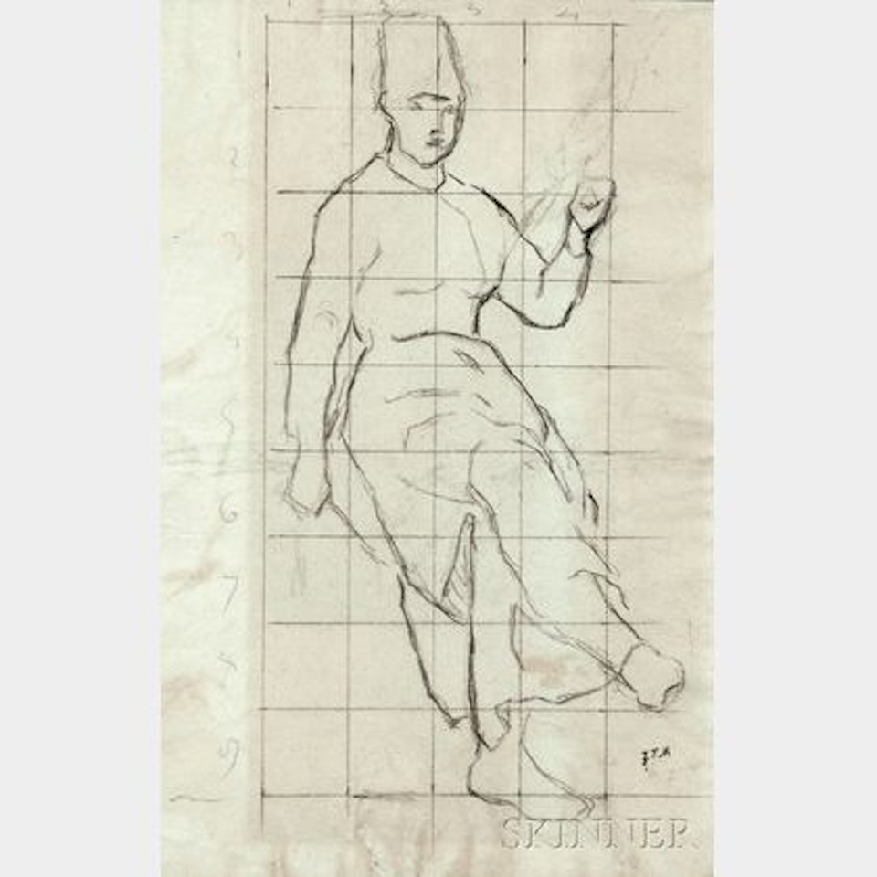 Two Figural Drawings: Study for La Fileuse Auvergnate (Seated Woman with a Distaff); L"Amour by Jean-François Millet