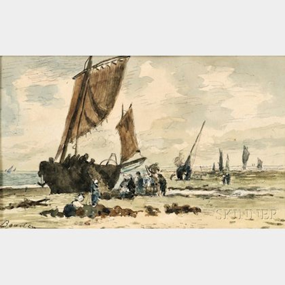 Fishing Ketch on the Shore by Eugène Boudin