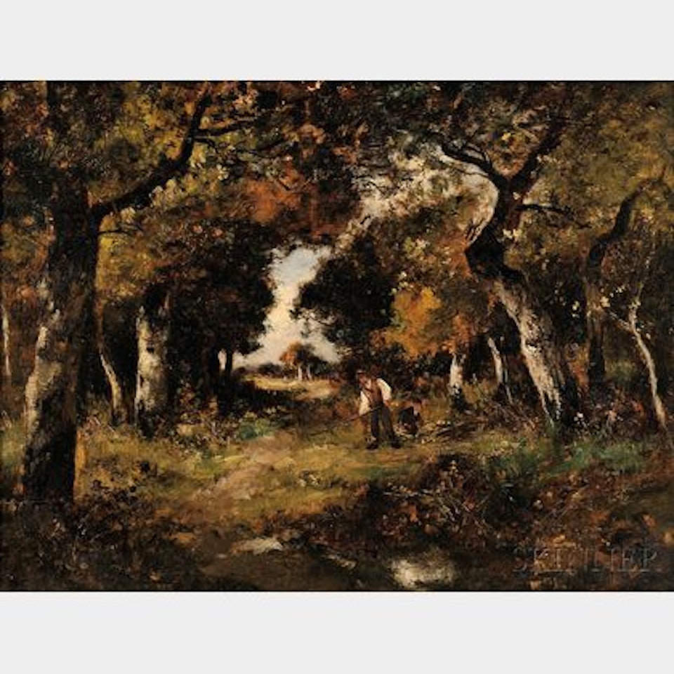 Barbizon Landscape with Fagot Gatherers by French School
