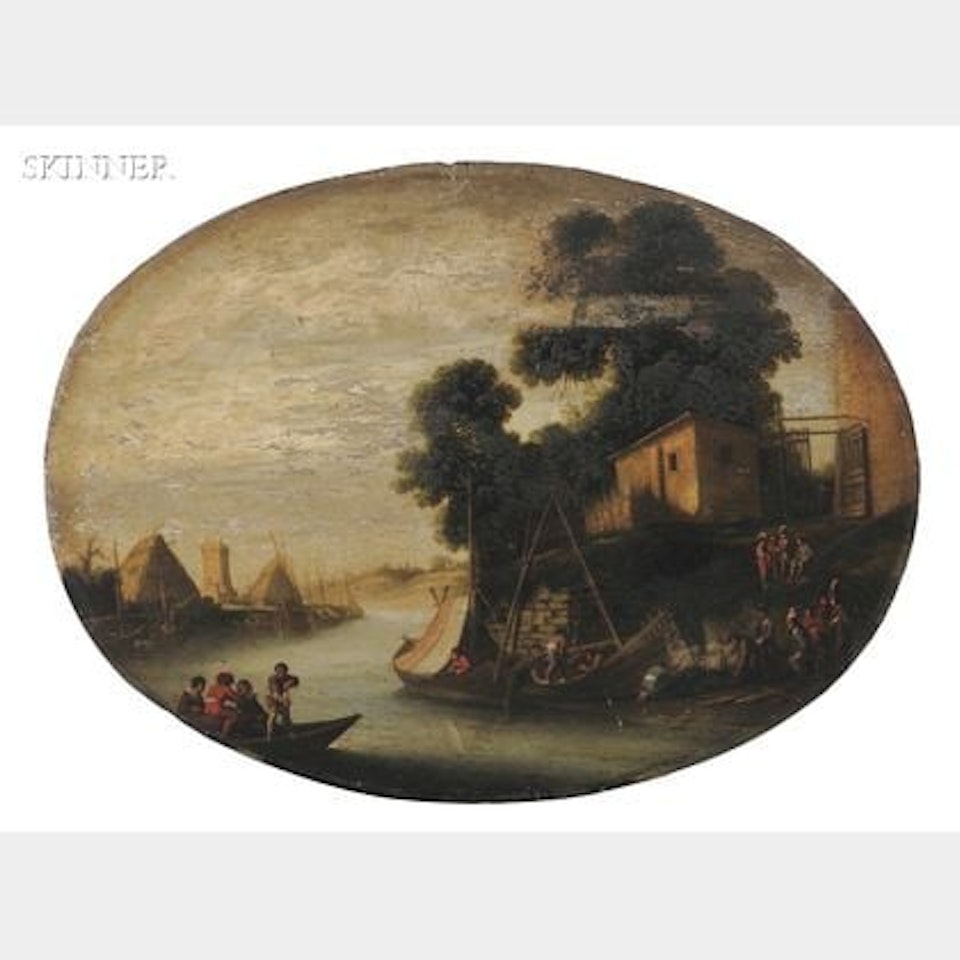 River View with Shipwrights by Dutch School