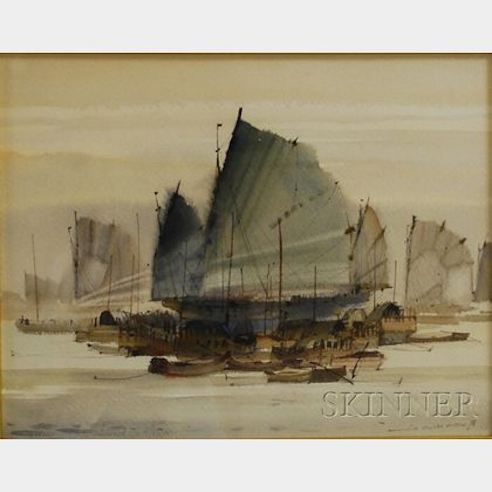 Junks in the Harbor by Chinese School