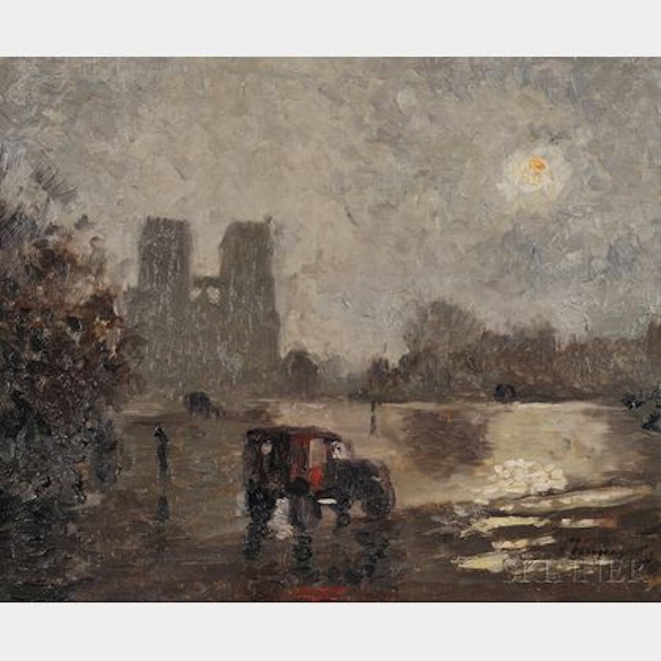 Notre Dame in Fog by French School