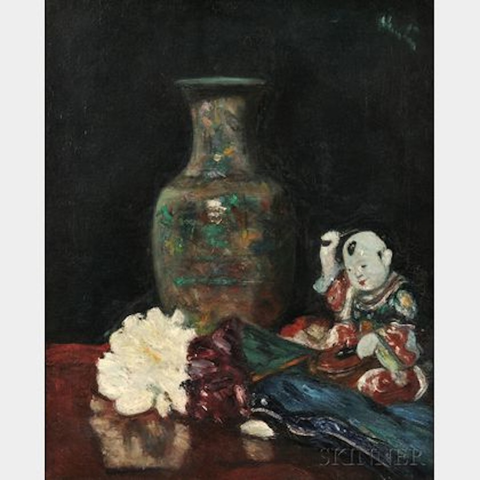 Still Life with Japanese Porcelain Figure and Canton Vase by George Leslie Hunter