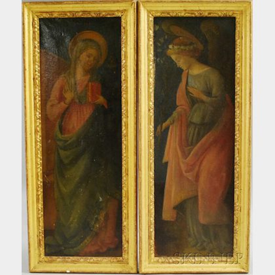 Lot of Two Religious Images: The Angel Gabriel and The Virgin Mary by Continental School