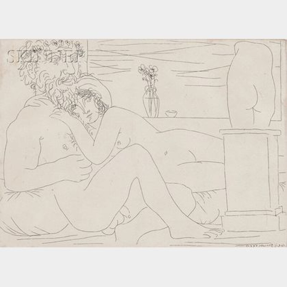 The sculptor's rest in front of the small torso,  from the SUITE VOLLARD by Pablo Picasso