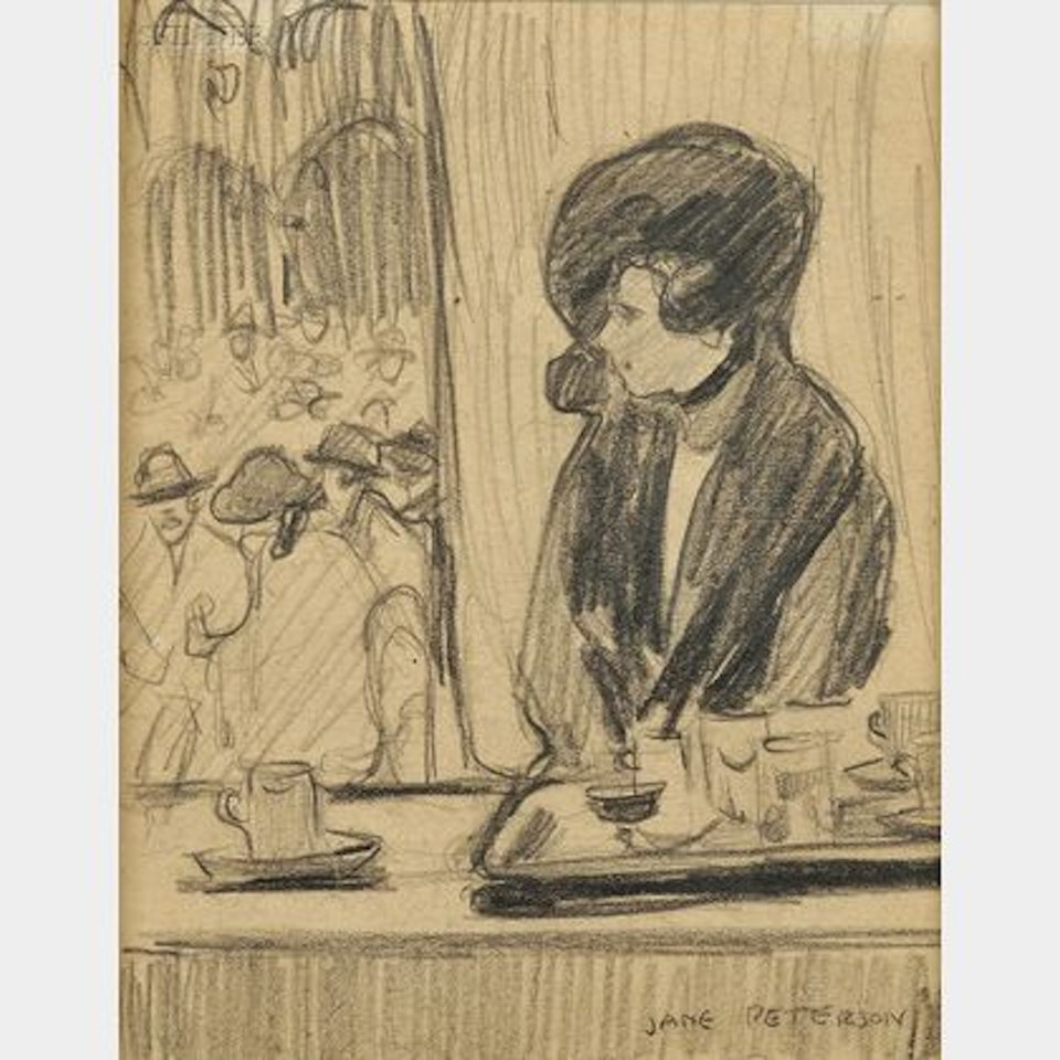 Sketch of a Woman in a Cafe by Jane Peterson