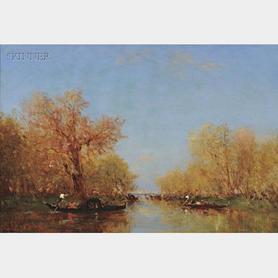 Gondolas on a Lagoon in Autumn by Félix Ziem