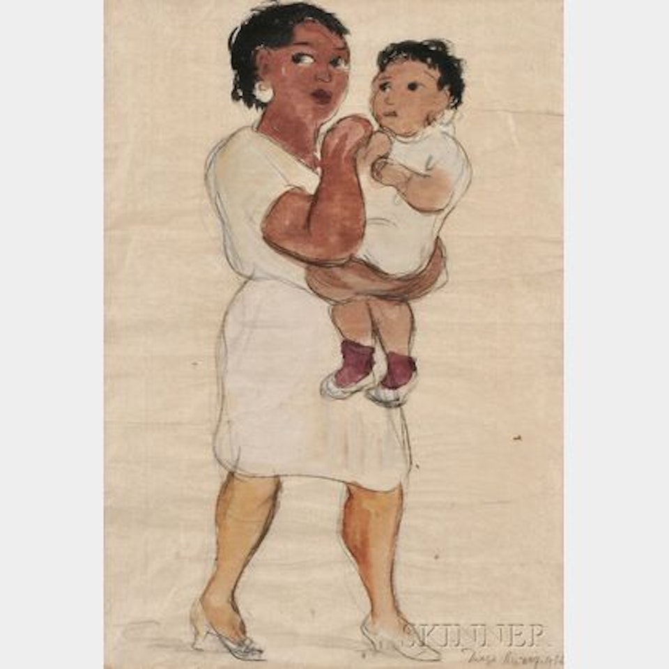Portrait of a Woman Holding a Child, Possibly The Mexican Mart by Diego Rivera