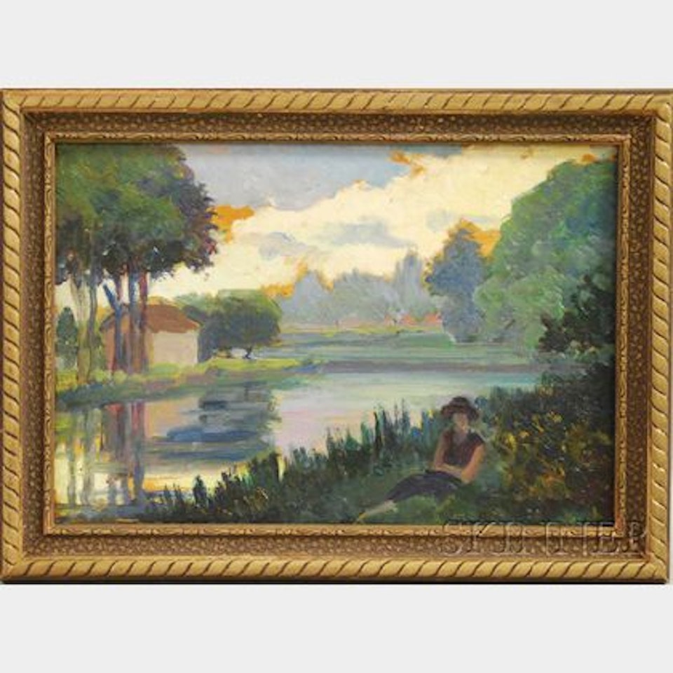 Landscape with Female Figure by French School
