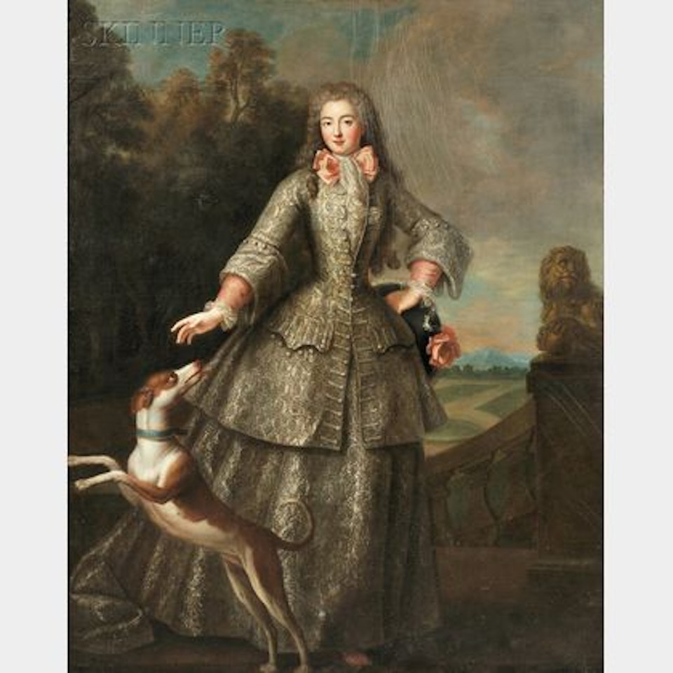 Full-length Portrait of an Aristocratic Woman with a Dog by French School