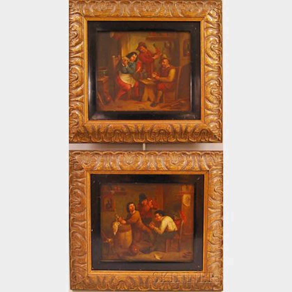 Pair of Tavern Interiors with Figures by Dutch School