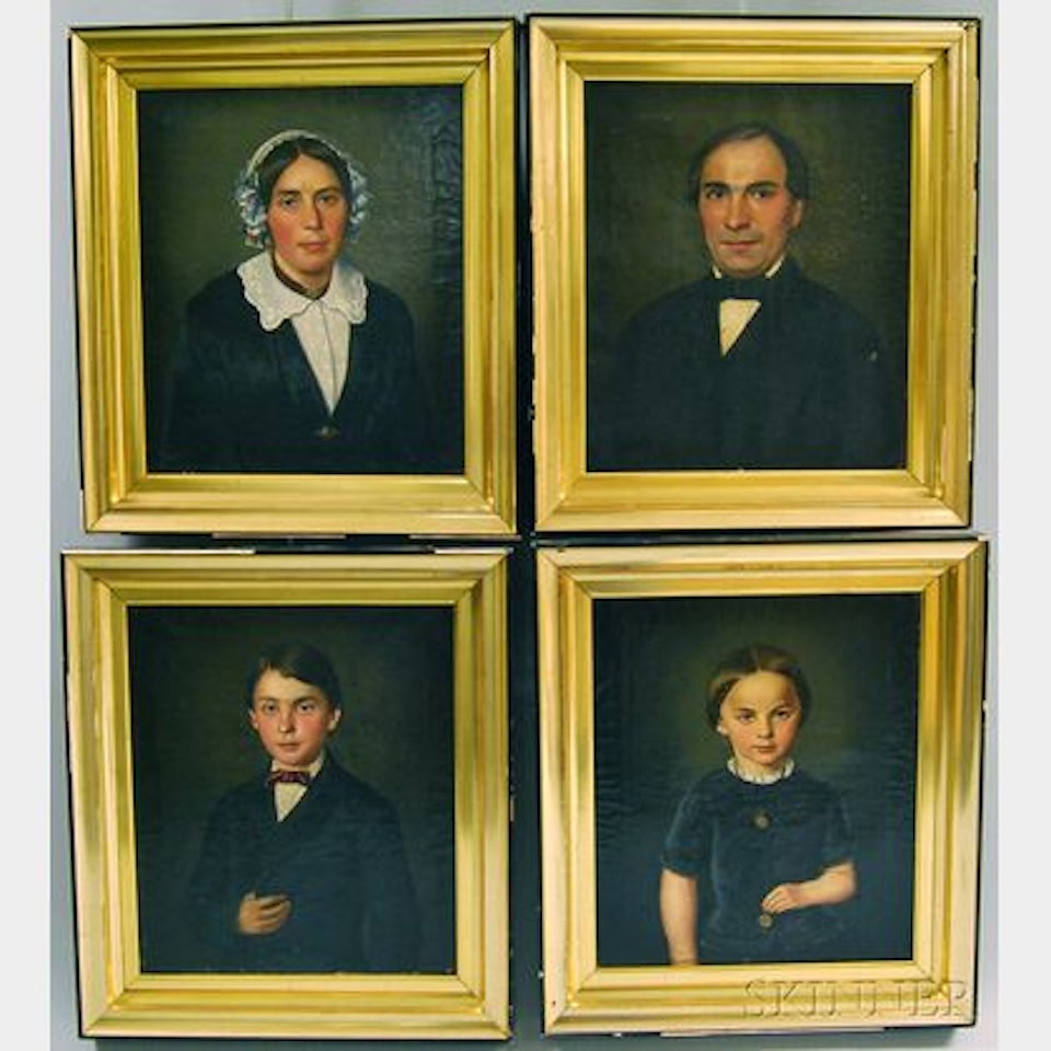 Group of Four Portraits: Father, Mother, Son , and Daughter by Continental School