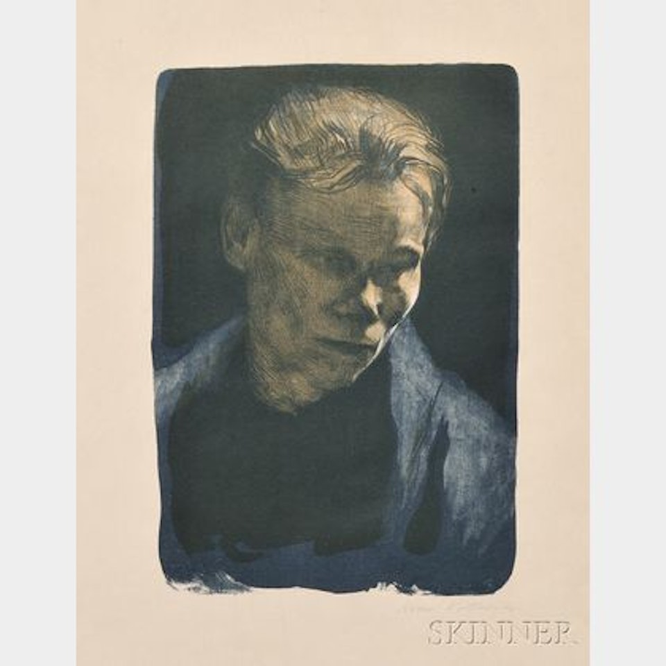 Brustbild einer Arbeiterfrau mit blauem Tuch by Kathe Kollwitz