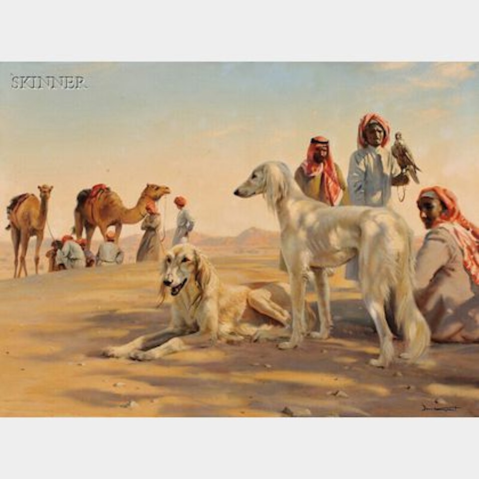 View of a Bedouin Tribe and Two Saluki by Donald Grant