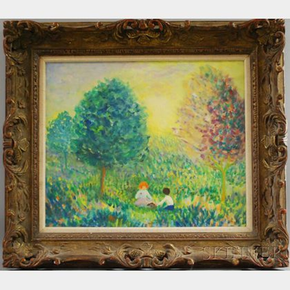 Landscape with Two Children Picnicking by French School