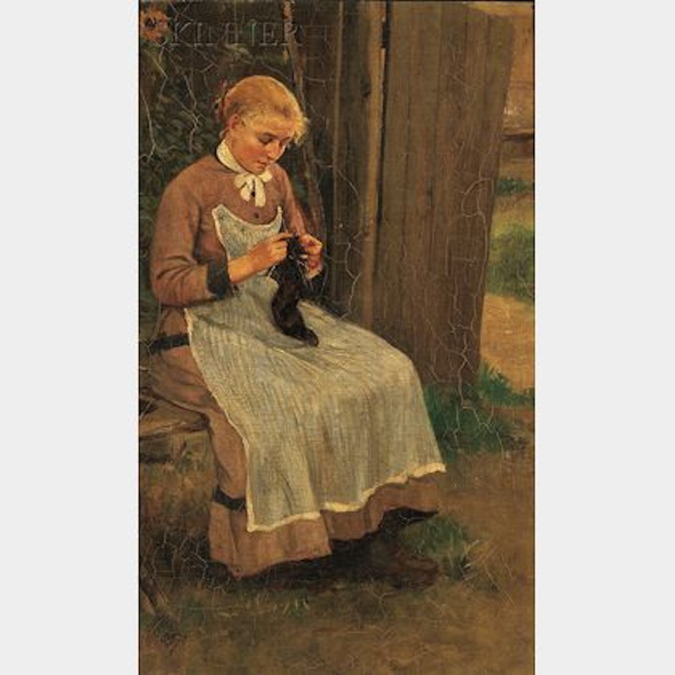 Portrait of a Woman Knitting by Continental School