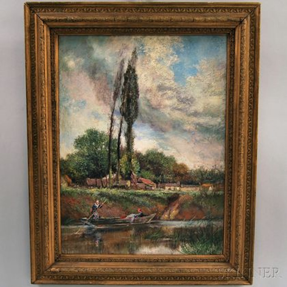 Ponting on a River. by Continental School