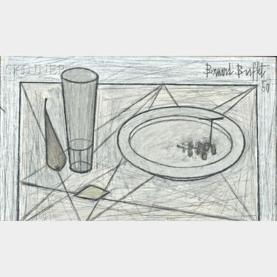 Nature morte à l"assiette et verre by Bernard Buffet