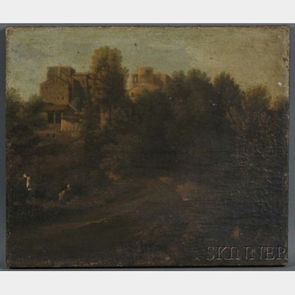 Roadside with Distant Village. by Italian School